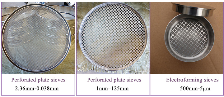 Types and sizes of sieve analysis