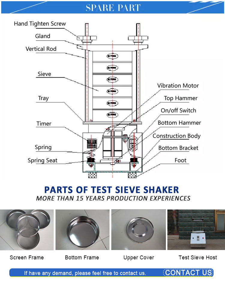 parts of 200mm test sieve shaker
