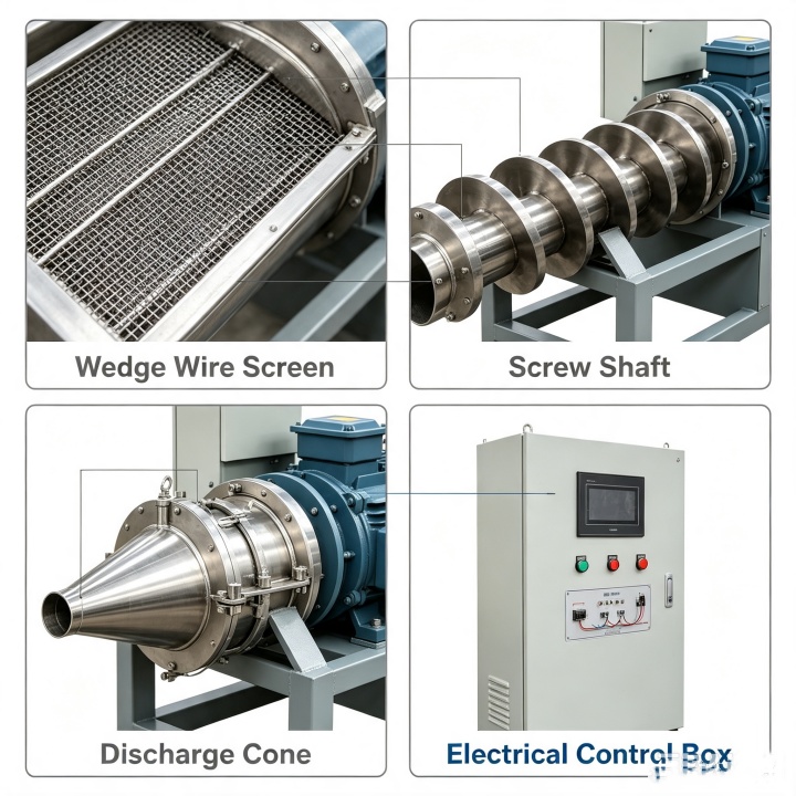 Self-cleaning wedge wire screen mesh for solid-liquid separator dewatering equipment