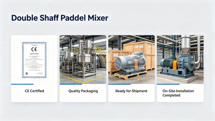 Double shaft paddle mixer used in animal feed production plant - industrial application example